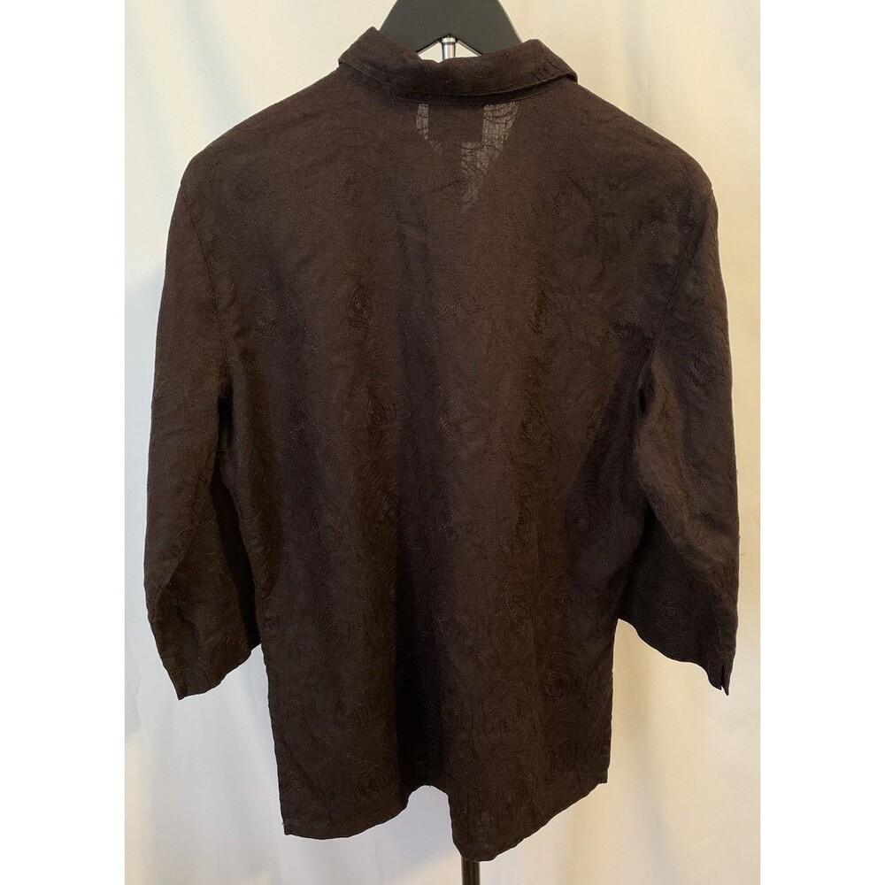 Chicos Design Size 1 Women Medium Top 100% Linen 3/4 Sleeves Top Button Missing - Picture 2 of 8